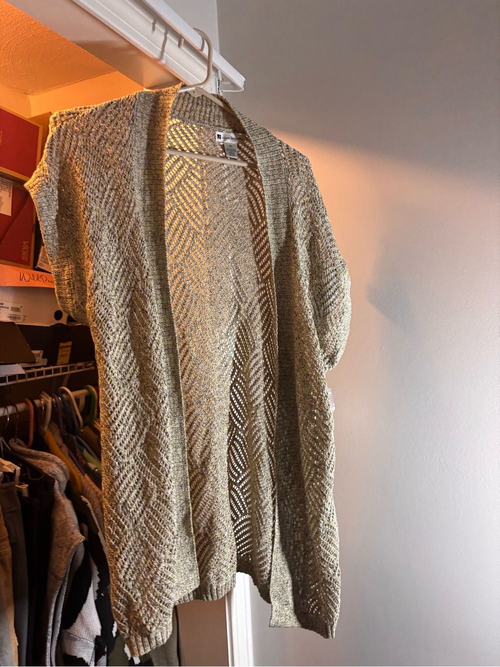 Valerie Bertinelli Open-Front Knit Short-Sleeve Cardigan in Olive